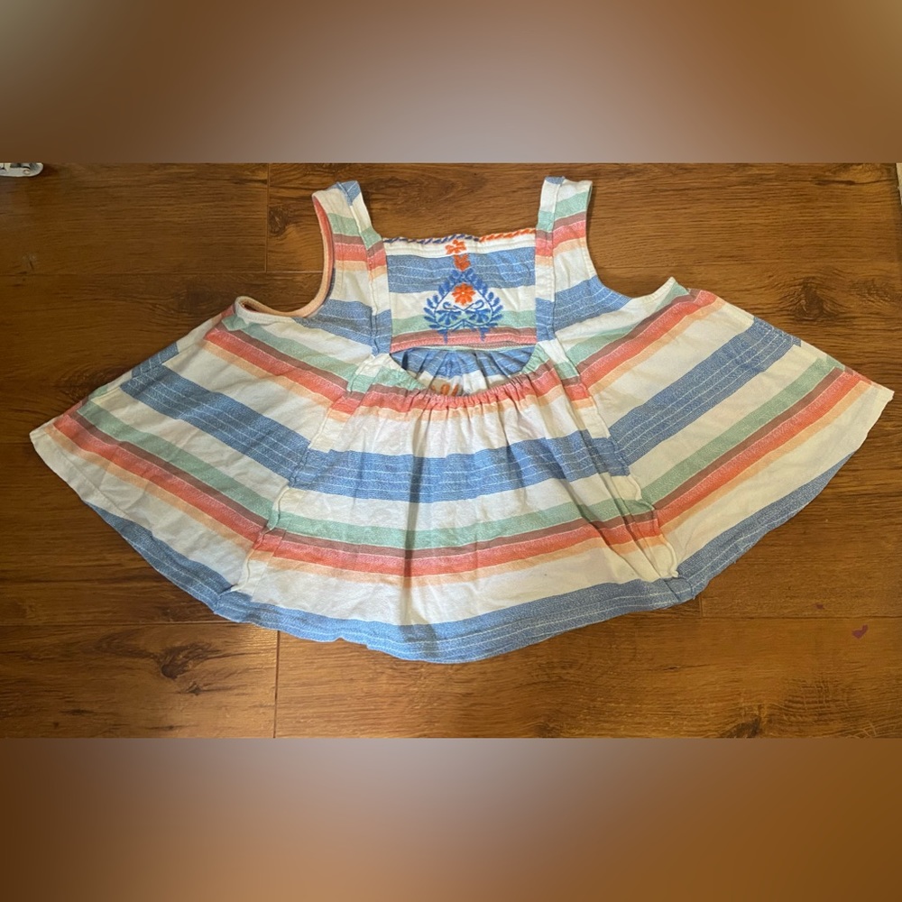 Free People Mulitcolor Striped,Embroidered Top, Cutout in Back,Size Medium